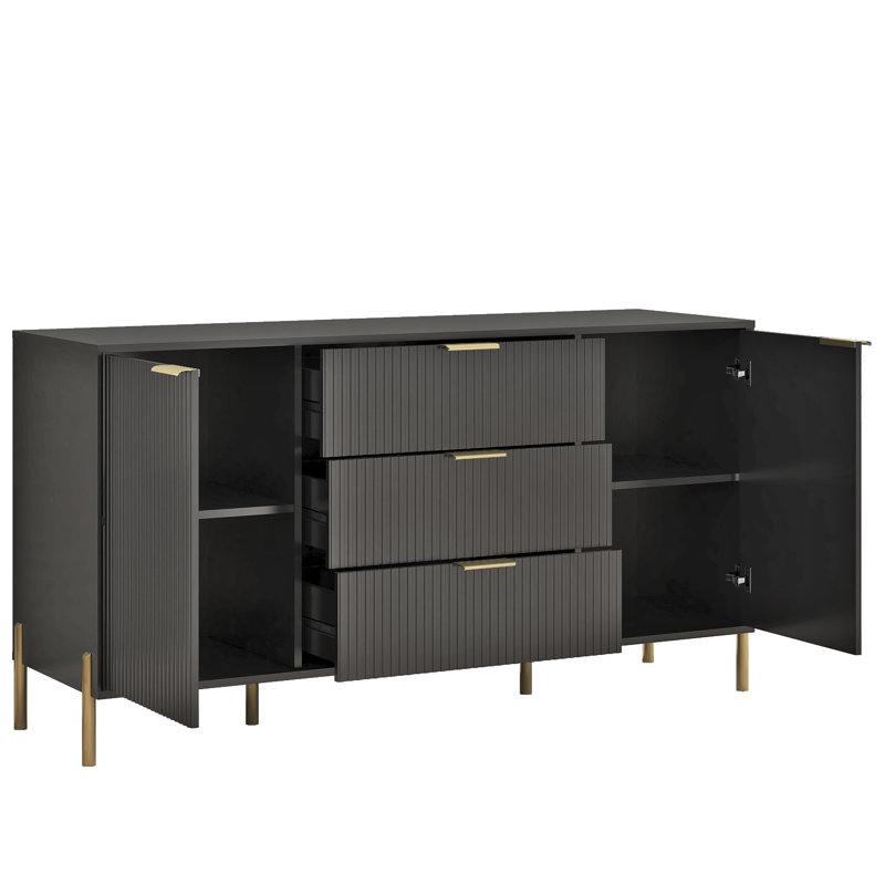 Anju 59" W 3-Drawer Combo Dresser with Cabinets, Gold/Black