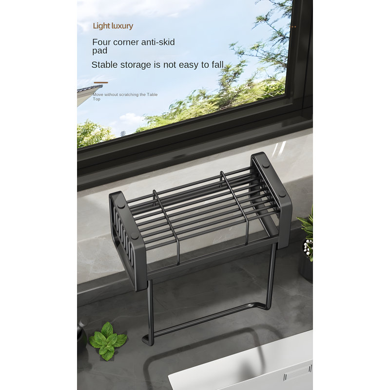 Porte-serviettes d'évier de cuisine en acier inoxydable avec fonction de séchage, support à vaisselle multi-usages et organisateur