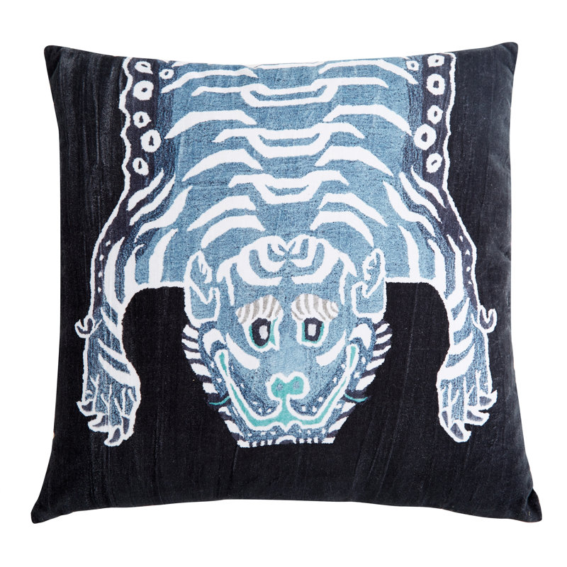 TIBETAN TIGER PILLOW LAPIS 22"X22", Marine, Square 22"