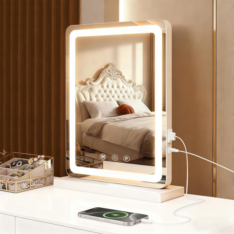 Miroir de maquillage lumineux, miroir de maquillage DEL, miroir de maquillage éclairé avec éclairage à intensité variable, commande tactile intelligente, port de chargement USB