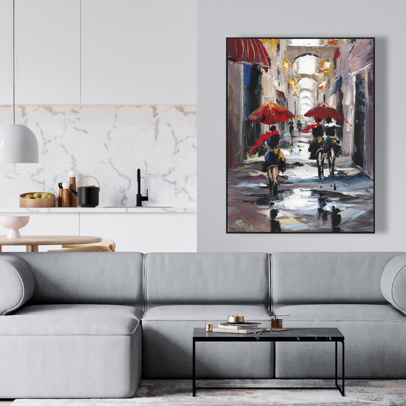 Alleys with Arch - Blue Framed Canvas for Home Decor