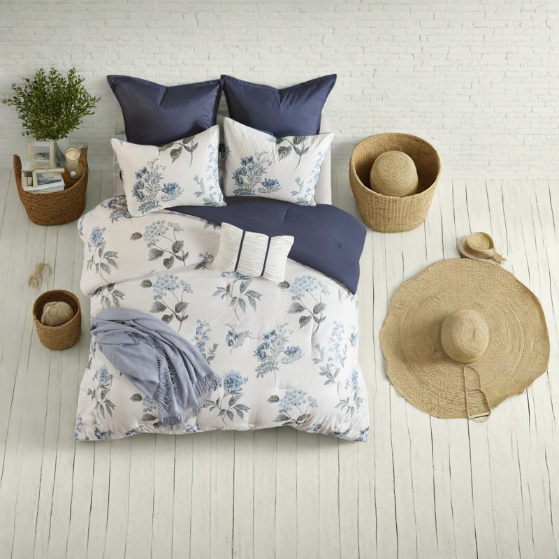 Ensembles de literie en seersucker Farmhouse, édredon en microfibre de style floral pour la maison