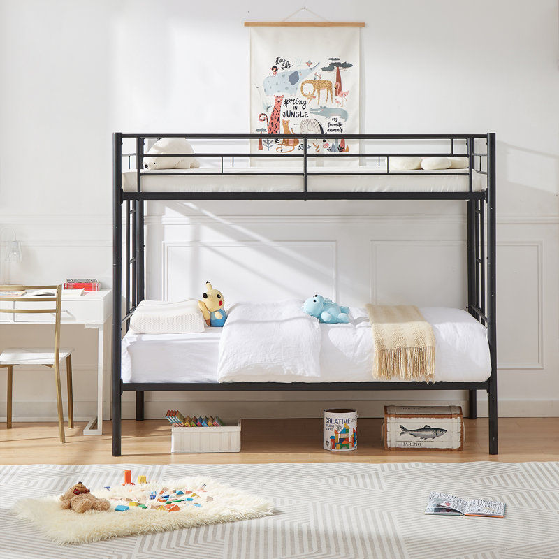 Aafke Kids Twin Size Metal Bunk Bed Frame with Ladder & Full-Length Guardrail Heavy Duty Sturdy 2 in 1 Convertible Bunk Bed