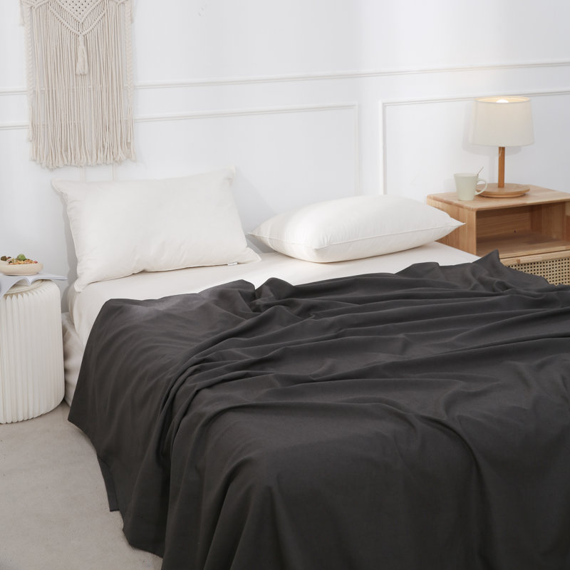 Linen Cotton Flat Sheet(Dark Grey,Twin), Dark Grey, Twin