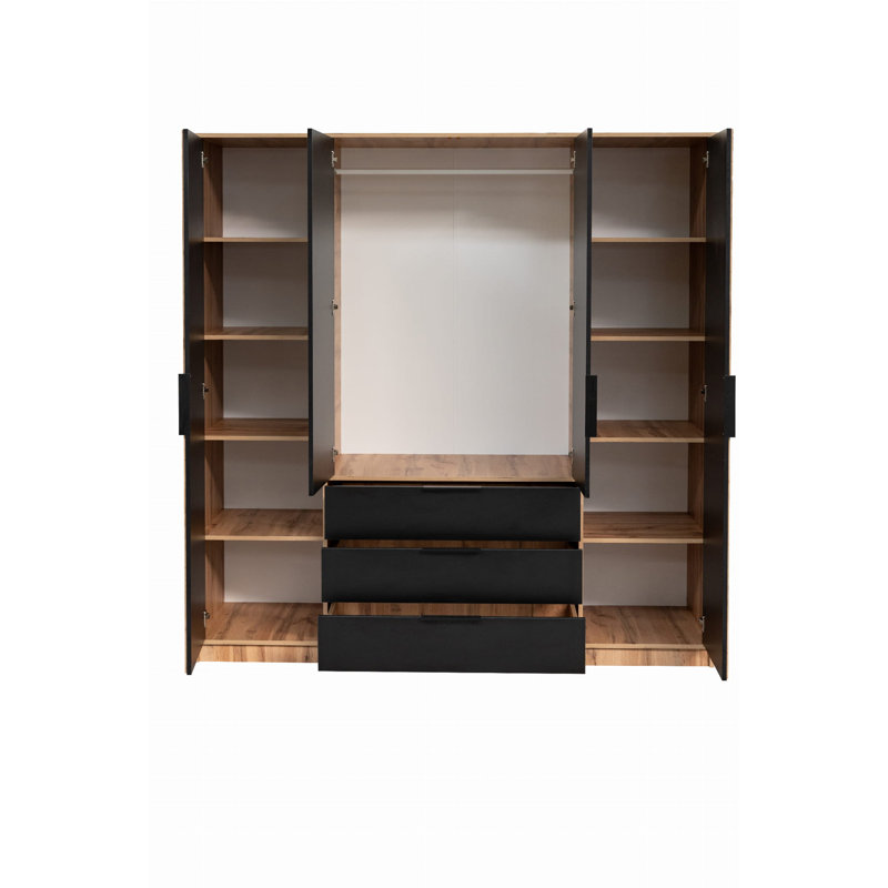 Biser Manufactured Wood Wardrobe, Oak Wotan/Black Matt