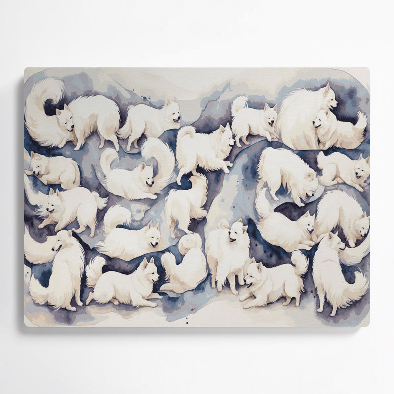 «Dogs Samoyed Beige», art mural en métal, H 16 po x l 20 po