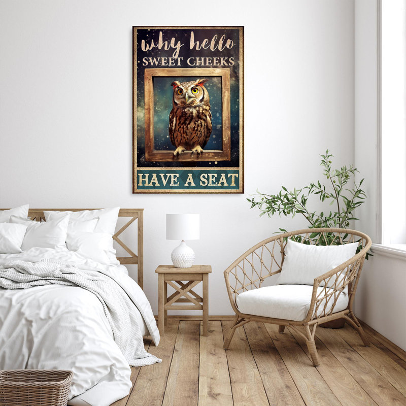 Owl Why Hello Sweet Cheeks - 1 Piece Rectangle Gra " Owl Why Hello Sweet Cheeks - 1 Piece Rectangle Graphic Art Print On Wrapped Canvas "