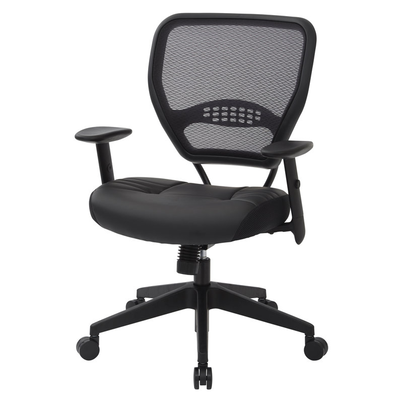 Executive Black Leather & Mesh Office Chair with Adjustable Arms