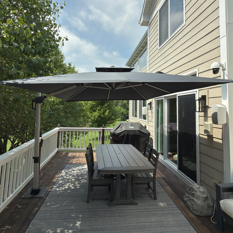 Parasol en porte-à-faux rectangulaire 9 pi x 12 pi avec base en tôle d'acier Hokku Designs, gris, Gris