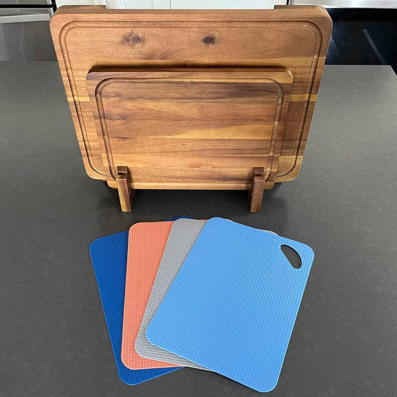 Acacia Wood and Plastic Rectangular Cutting Board Set with Holder