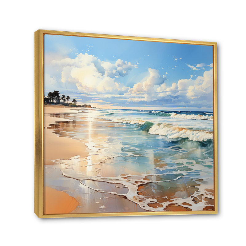 " Beach Photo Seaside Reflections V ", 24" H x 24" W x 1" D, Gold Floater Framed