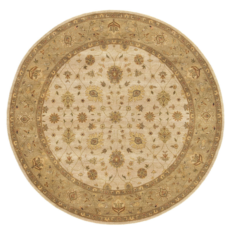 Tapis en laine ivoire / olive / brun / or, Rond 10 pi