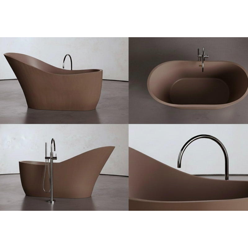 67.3" x 29.7" Freestanding Soaking Cement Bathtub, Brown 