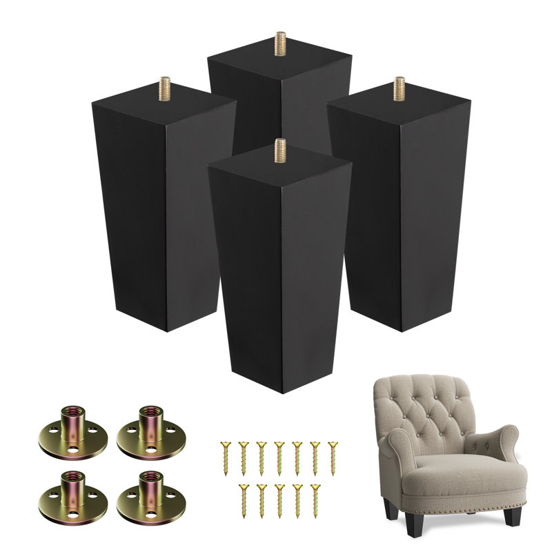 Pieds de meubles en bois Achan Square capacité de 800 lb, Noir, H 6 po x l 3 po x P 3 po