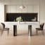 Table de salle à manger rectangulaire 63 po pour 4 personnes, plateau de table en pierre frittée blanche brillante, avec deux pieds en acier inoxydable