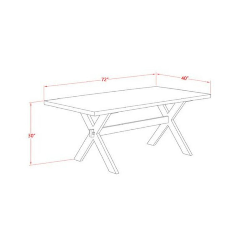 7 Piece Dining Room Furniture Set Consist of a Rectangle Dining Table with X-Legs and 6 Blue Color Linen Fabric Parsons Chairs, Distressed Jacobean