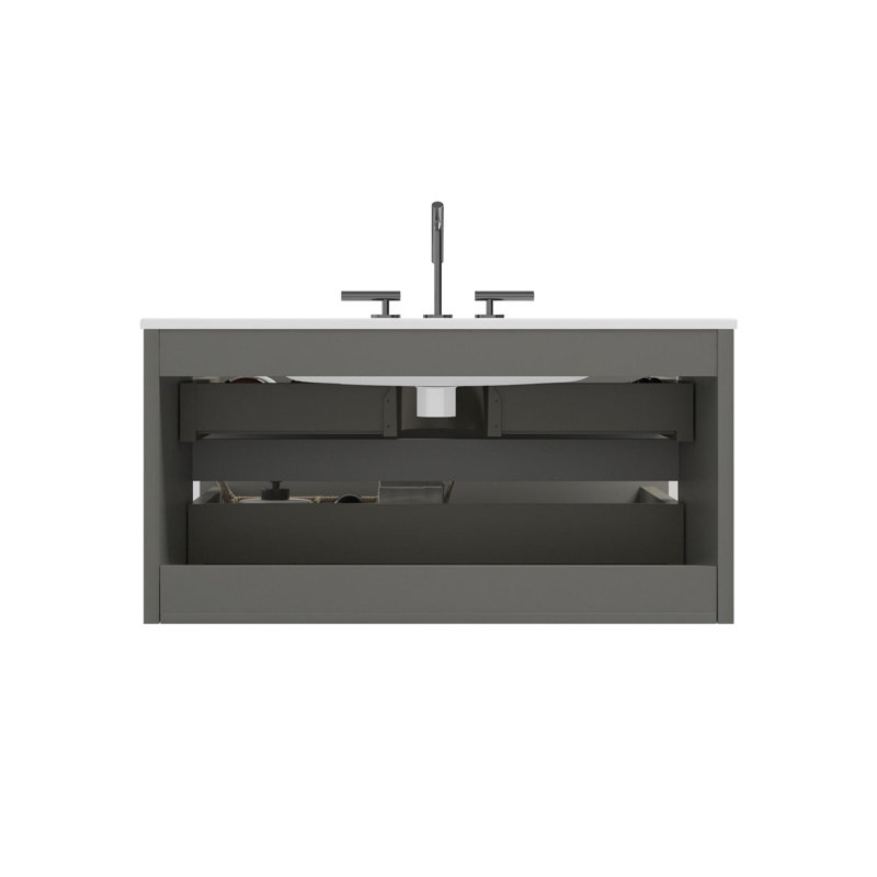 Wall Mount Bathroom Vanity with Ceramic Sink with Three Faucet Holes, Large Storage Floating Bathroom Vanity for Modern Bathroom, Pre-assembled