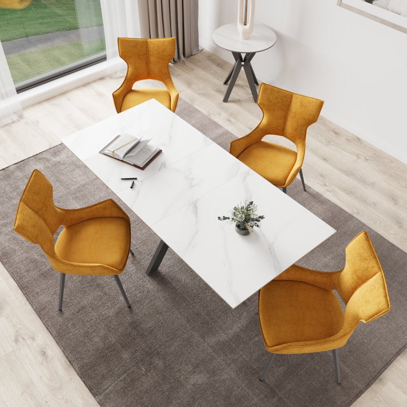 Extendable Metal Base Dining Table, 75cm H x 160cm L x 90cm W, White Gloss