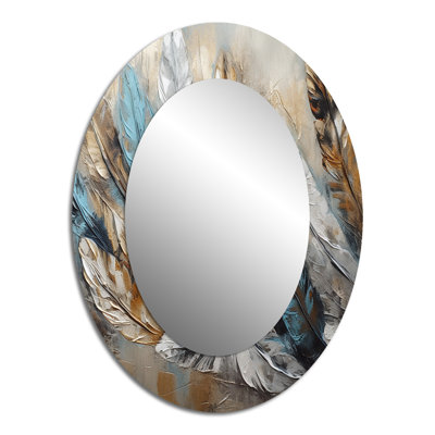 Miroir mural ovale plume dorée II - bleu