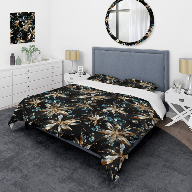 Ensemble de housse de couette Black And Gold Glass Glamour Opulence - Glam, Housse de couette pour très grand lit et 2 très