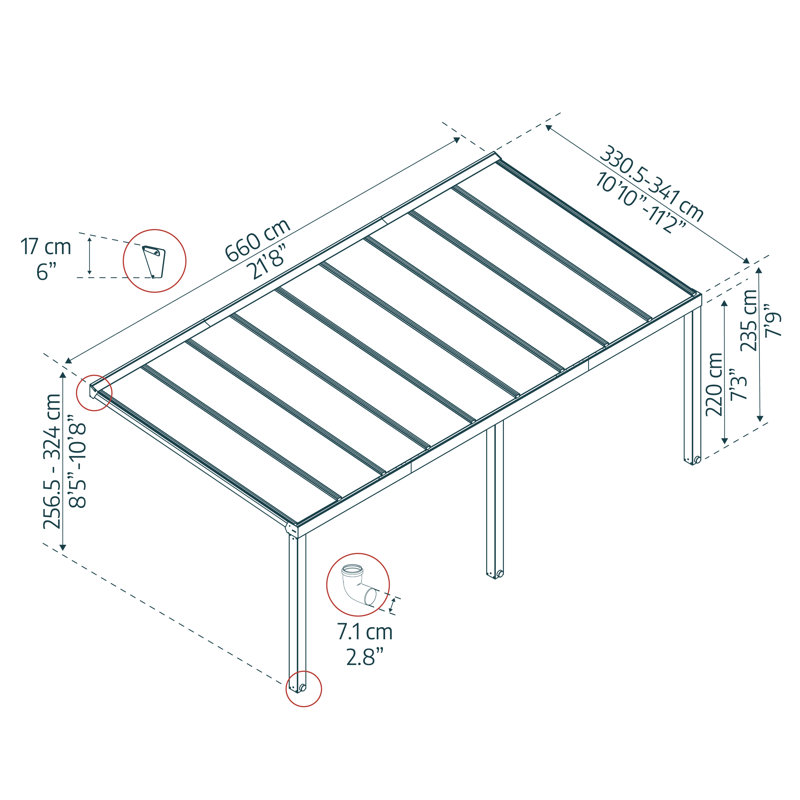 Stockhom Patio Awning, 324cm H x 300cm W x 700cm D