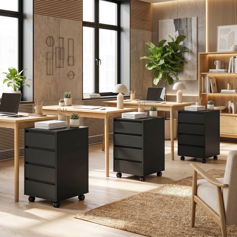Taliyha Mobile Filing Cabinet, 4 Drawers, Under Desk Storage Cabinet, Black