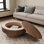 Table basse 31,5 "ronde avec rangement Table d'appoint moderne en placage de bois massif pour salon, chambre à coucher, appartement ou bureau, noyer