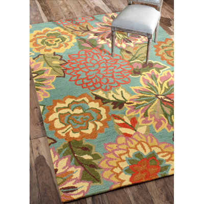 Tapis rouge / beige / bleu en laine touffeté à la main Vislobokov