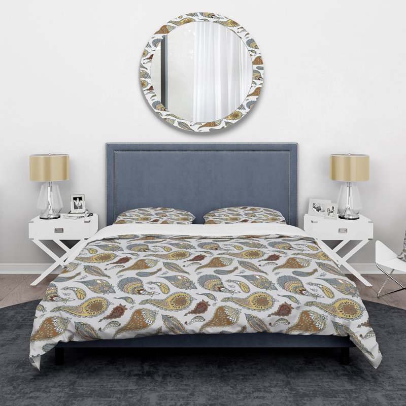 Ensemble de housse de couette bohémienne brun et jaune à motif cachemire brun et jaune - microfibre de polyester