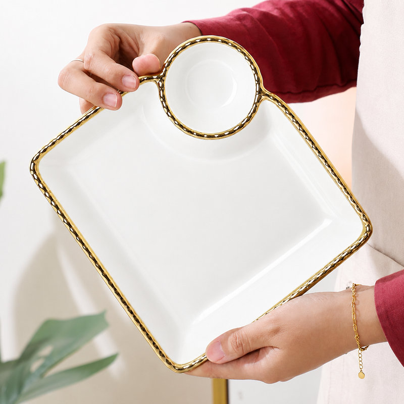 Plateau de service en porcelaine avec cuvette Golden Line, White