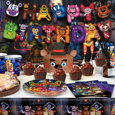 Cinq nuits à la fête d'anniversaire de Freddy, décorations pour enfants, 128 pièces Fnaf et ensemble de vaisselle