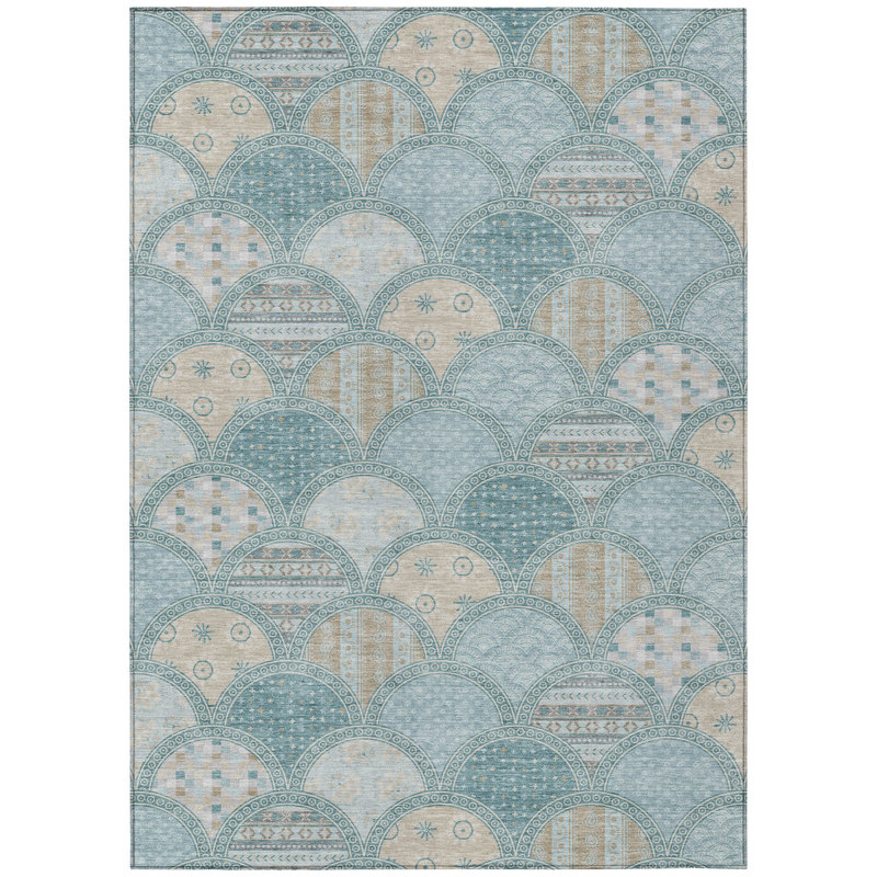 Machine Washable Indoor/Outdoor Chantille ACN2863 Americana Rug, Teal, 5' x 7'6"
