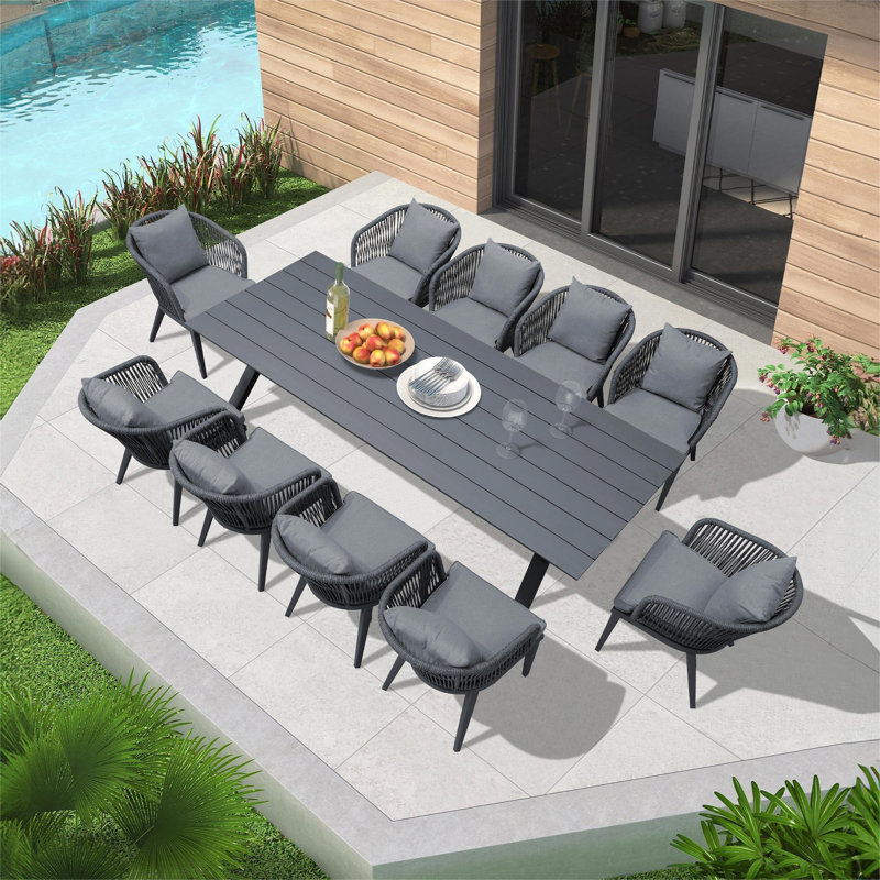 Red Barrel Studio® 11 Pieces Patio Dining Sets All-weather Wicker Patio Furniture With Large Size Rectangular Table Seating Sets For Garden Backyard Deck Outdoor Dining Sets With Cushions And Pillows