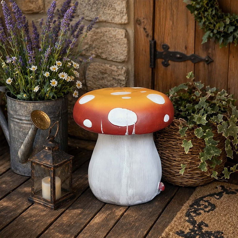 Table d'appoint d'extérieur, tabouret de statue champignon