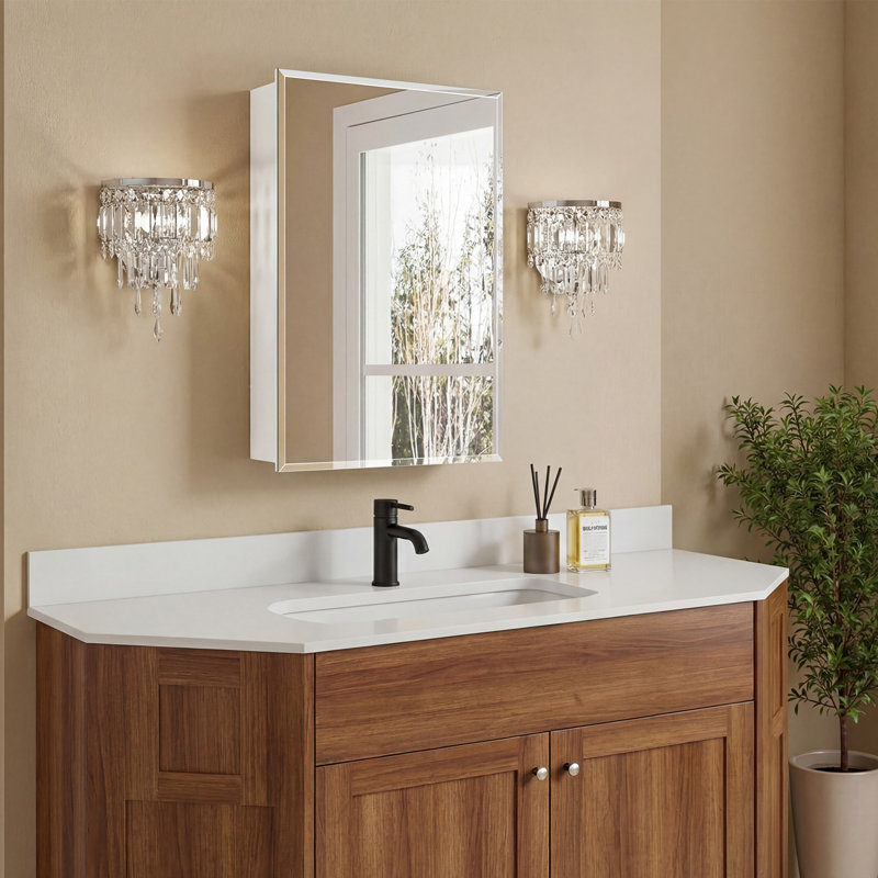Rectangular Beveled Frameless Mirror Cabinet, Wall Mounted Cabinet For Bathroom Toilet Kitchen,Recess Or Surface Mount Installation