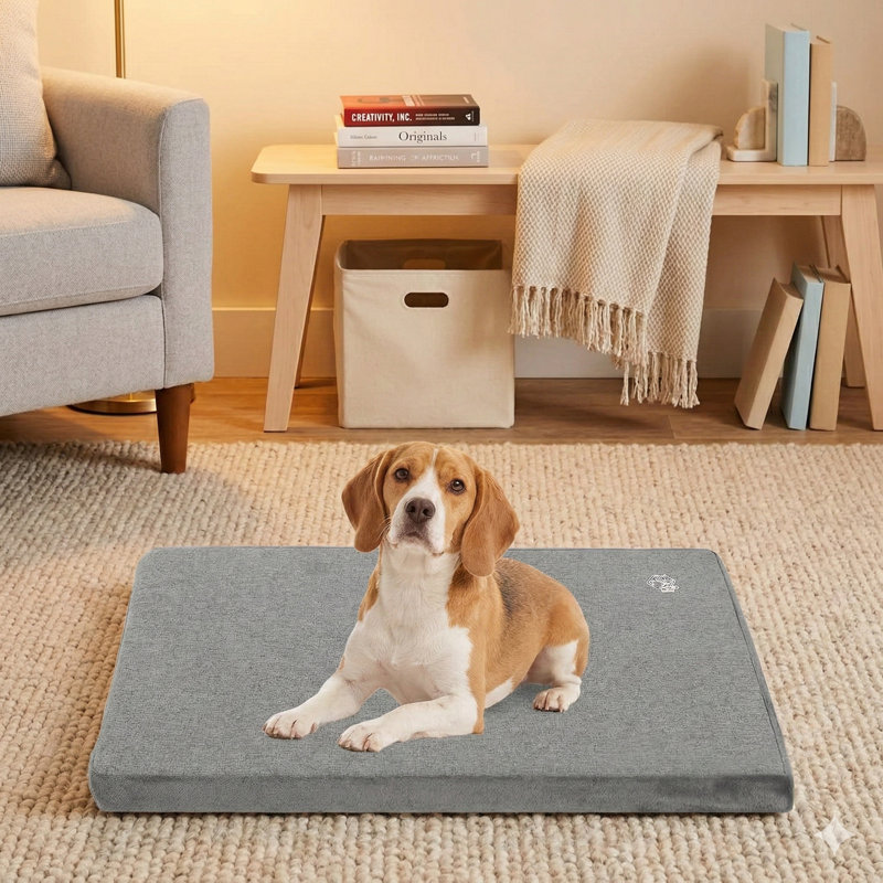 Stylish Dog Resting Mat, Dog Crate Pad with Dual-Sided Mattress Featuring Cool and Warm Functions, Moisture-Proof Internal Layers, Detachable Machine-Washable Outer Cover, Supportive Pet Crate Bed Suitable for Small to Extra-Extra-Large Dogs, Gray Tone