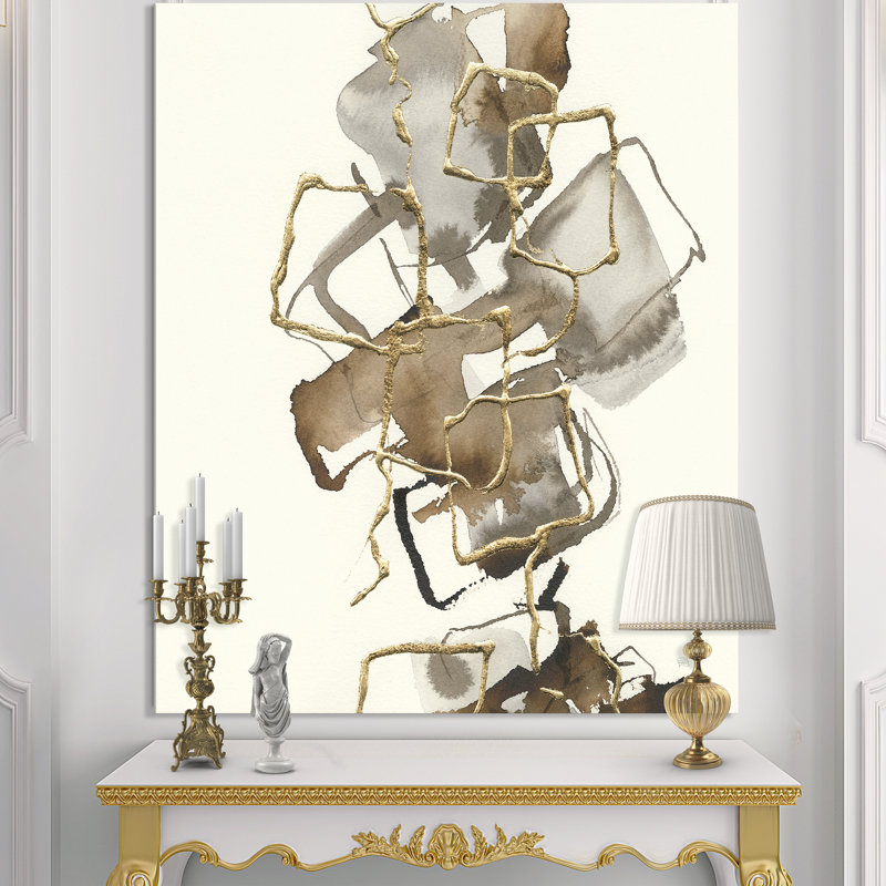 Gold Glam Squares III - reproduction d'art sur toile tendue, H 20 po x l 12 po x P 1po