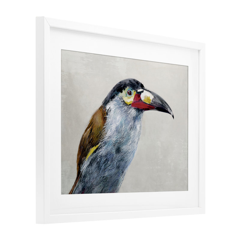 Toucan de montagne noir avec impression encadrée sous verre, design par Jacob Q, H 17 po x l 21 po, Cadre blanc côtier