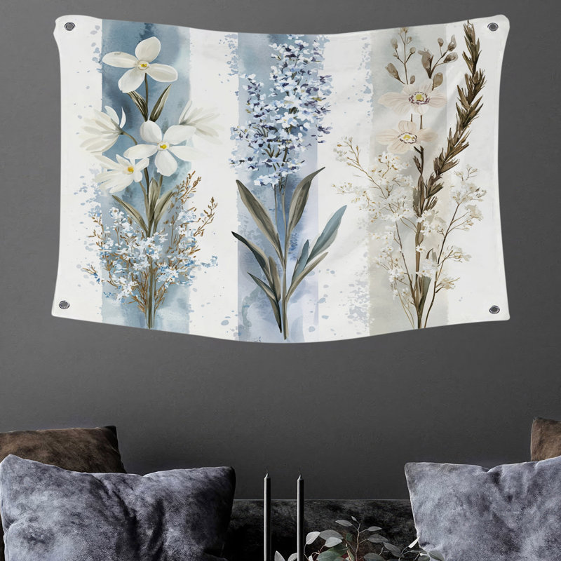 Tapisserie murale botanique - décoration murale fleurs, H 50 po x l 60 po