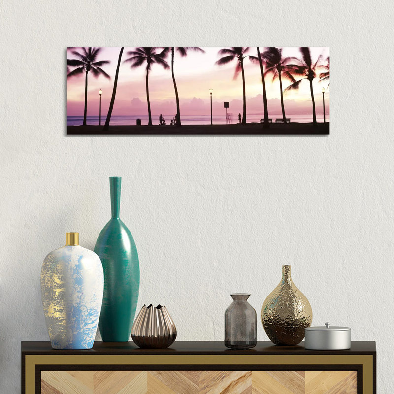 Palm Trees On The Beach, Waikiki, Honolulu, Oahu, Hawaii, USA #2 - Wrapped Canvas Panoramic Print