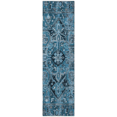 HomeRoots 8' Gray Oriental Washable Indoor Outdoor Runner Rug
