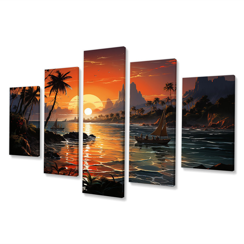 Rétro bord de mer tropical, paradis V - art mural tropical côtier tropical