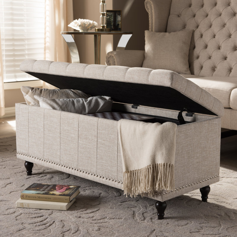 Repose-pieds de rangement rectangulaire capitonné de 41,73 po de largeur Mirdza, Beige