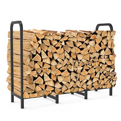 Support à bûches de 1,2 m, robuste et réglable, pour foyer, rangement de bûches en métal pour intérieur et extérieur, support pour bûches de terrasse, noir.