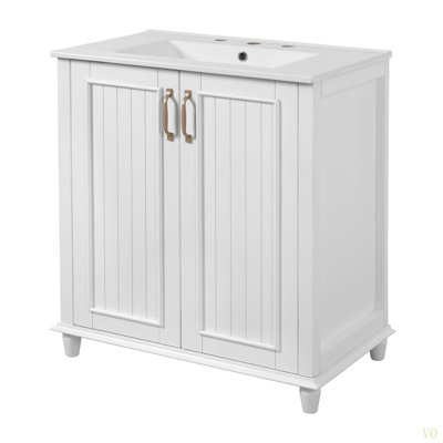 Meuble-lavabo de 30 po avec lavabo en céramique, ensemble de meuble-lavabo autoportant avec tiroir caché, armoire de rangement pour la salle de bain