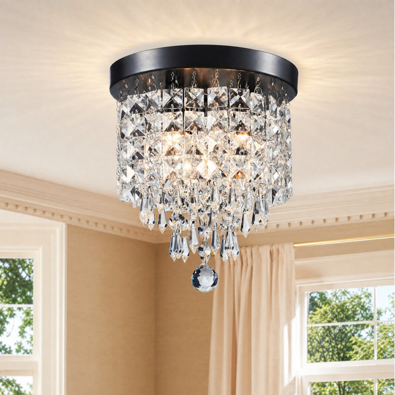 Plafonnier encastré lustre en cristal 3 lumières Cheyan, Bronze foncé