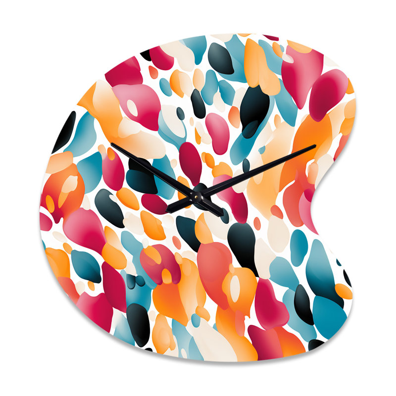 Rose et bleu vibrant abstrait sauvage - horloge asymétrique abstraite en métal, impression d'horloge en métal de forme unique magenta
