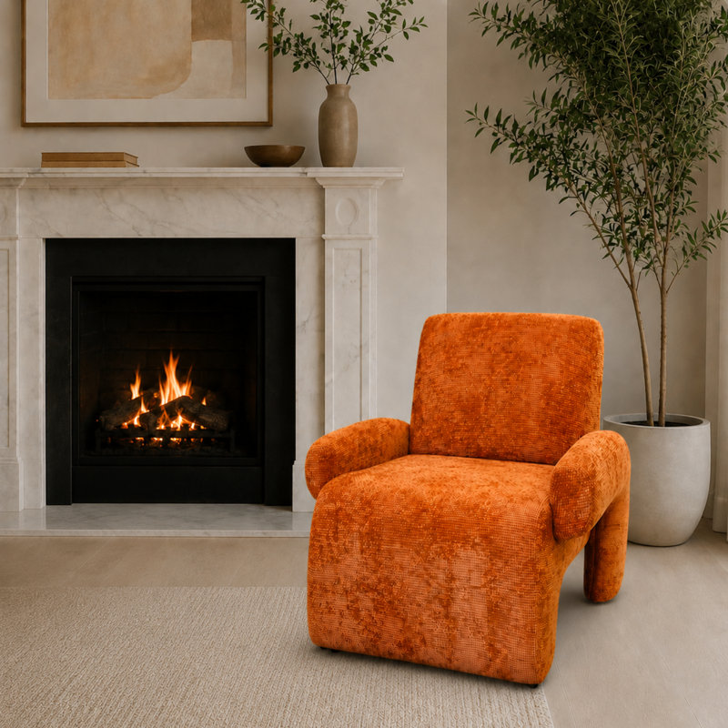 Fauteuil d'appoint vert foncé, Velours orange