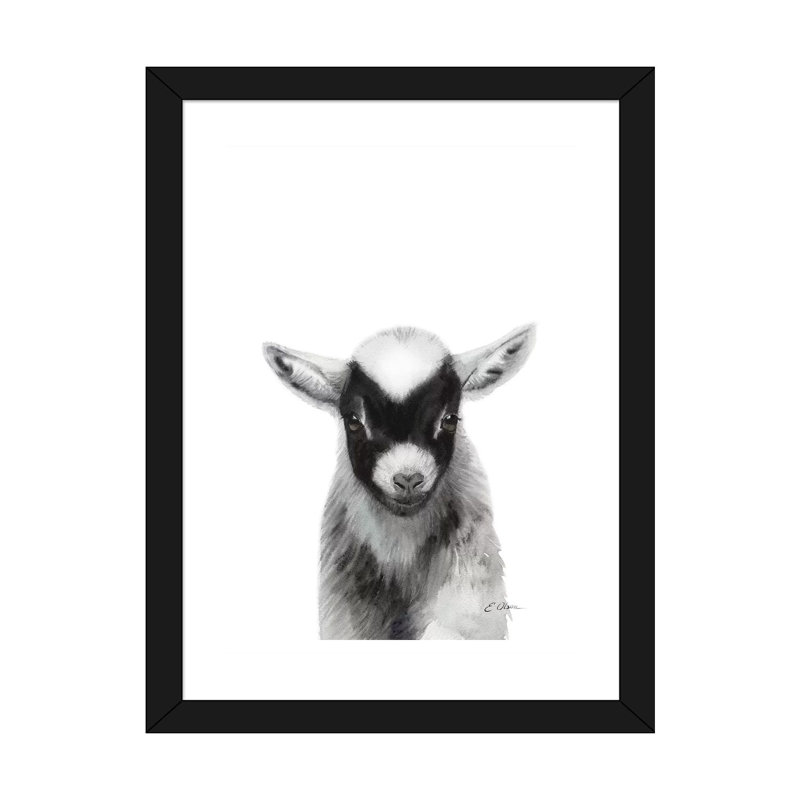 Chèvre noire - reproduction d'art, Papier encadré noir, Blanc, H 32 po x l 24 po x P 1 po