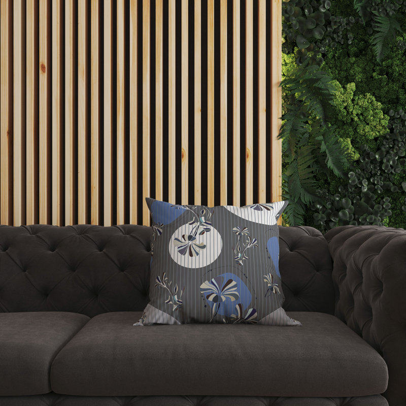 Coussin décoratif réversible intérieur / extérieur Circular Garden, H 16 po x l 16 po, Bleu / gris / multicolore